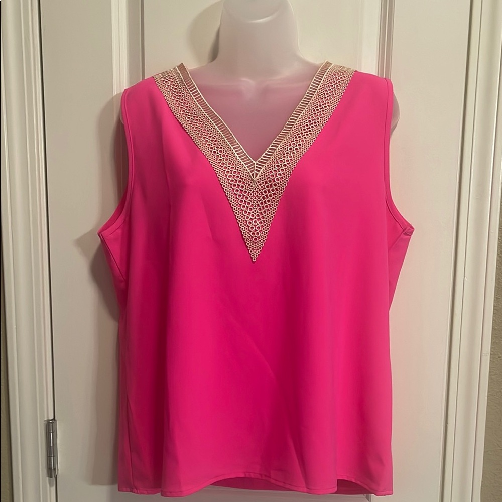 Bright pink v neck top size XL. NWOT